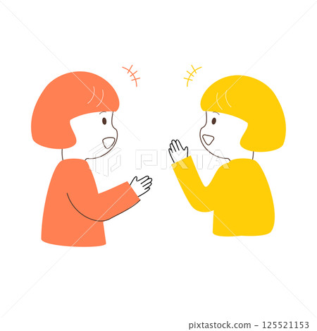 一個可愛的女人正在熱烈地交談 一個可愛的女人正在熱烈地交談 125521153