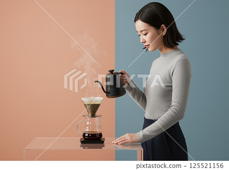 一個正在煮咖啡的女人 125521156