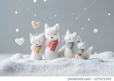 帶有雪和圍巾的可愛狐狸（3D 插圖） 125521345