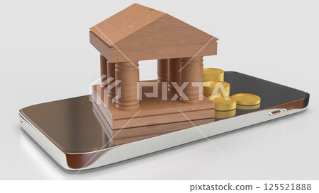The Bank and coins for earn or Business concept 3d Rendering. 125521888