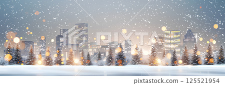 Aerial view of a beautiful snowy Christmas townscape (horizontal) 125521954