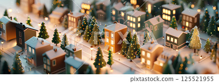美麗的雪景聖誕城鎮景觀的鳥瞰圖(水平) 美麗的雪景聖誕城鎮景觀的鳥瞰圖(水平) 125521955