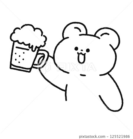 A happy bear toasting with beer - line drawing 125521986