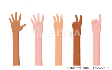 Cartoon hand count gestures display numbers in a flat style set. Various bare arms and fingers illustrate character actions. Palm and people icons form a playful set. Ideal for educational preschool Cartoon hand count gestures display numbers in a flat style set. Various bare arms and fingers illustrate character actions. Palm and people icons form a playful set. Ideal for educational preschool 125522596