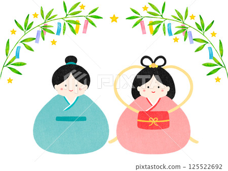 七夕織姬與彥星活動水彩短冊插畫 125522692