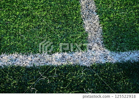 artificial green grass soccer field with white line 125522918