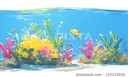 Image of the ocean in Okinawa (Crayon + watercolor style) 125523030