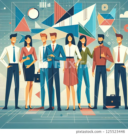 Flat Design Illustration of Young Professionals Collaborating in a Modern Workplace with Generative AI. 125523446