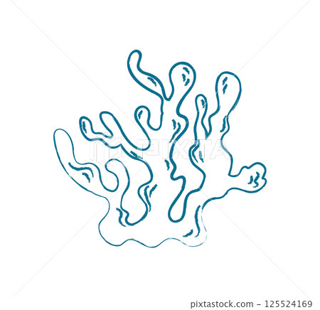 Underwater seaweed silhouette doodle. Aquatic plant in ocean environment. Flora representation, aquatic style, suitable for marine themes, educational content, and artistic projects. 125524169