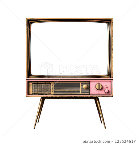Vintage television with blank screen on retro stand 125524617