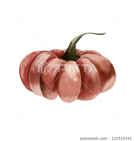 Autumn red pumpkin gothic watercolor illustration. Hand drawn isolated fall seasonal vegetable,harvest and thanksgiving day clipart for poster,card,packing design.Halloween scary element 125525341