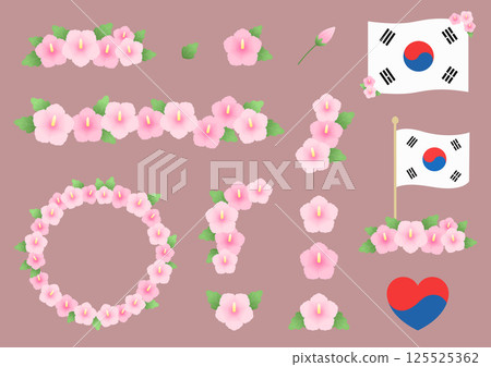 Vector illustration of Rose of Sharon and Korean flag. Vector illustration of Rose of Sharon and Korean flag. 125525362
