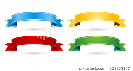 four colorful ribbons on a isolated white backgrounds for sticker, Presentations, information graphics, User interface designs, Layouts, collages, scene designs, advertisement banner material elements 125525397