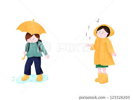 Children walking in the rain 125526203