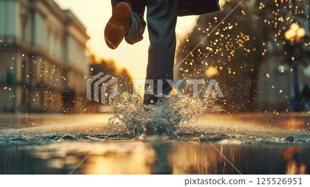 Person walking through sparkling rain. 125526951