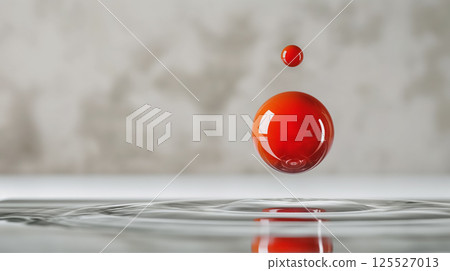 Red droplet creating ripples. 125527013