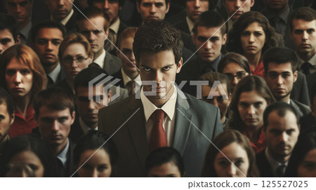 Man stands out in a crowd of people. 125527025