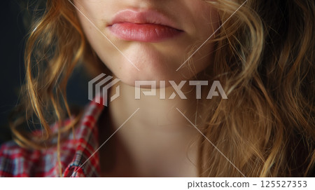 Close-up of a woman's natural lips. 125527353