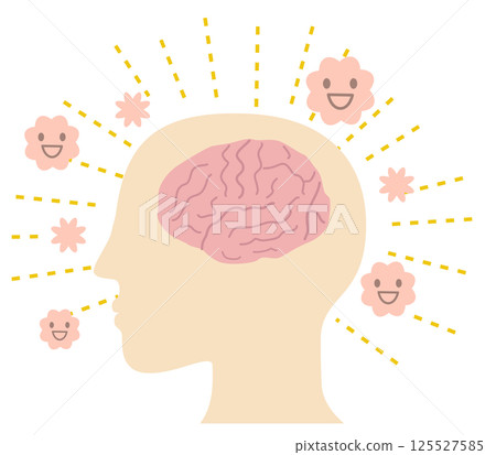 大腦分泌快樂荷爾蒙催產素和血清素的示意圖 125527585