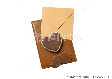 Father's Day, Heart cookie, envelope, notebook, isolated on white, PNG Father's Day, Heart cookie, envelope, notebook, isolated on white, PNG 125527601