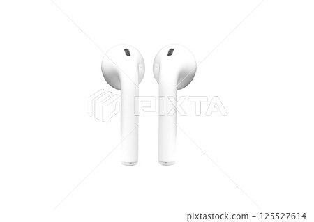 Trendy wireless earbuds with great sound and comfort, isolated on white Trendy wireless earbuds with great sound and comfort, isolated on white 125527614