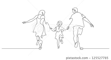 family walking together holding hands line art minimalism 125527785