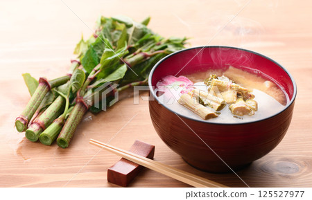 Spring Luxury: Japanese Knotweed Miso Soup Spring Luxury: Japanese Knotweed Miso Soup 125527977