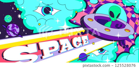 Groovy space poster graphic Groovy space poster graphic 125528076