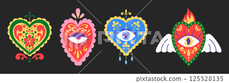 Mexican sacred hearts set with eye symbol 125528135