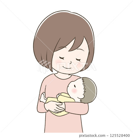 Mom holding a sleeping baby 125528400