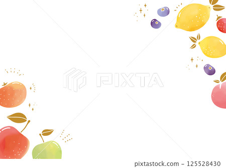 垂直排列的水果水彩框 125528430