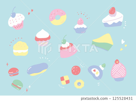 夢幻色彩的可愛蛋糕插圖集 125528431