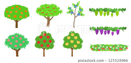 Fruit trees and fields set illustration 125528966