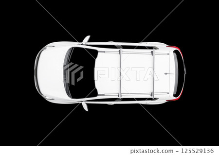 Modern white SUV car isolated on black background. Top view of white car isolated over black background with clipping path. Aerial view isolated car 125529136