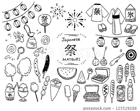 日本夏日祭手繪插圖集(單色線條畫) 日本夏日祭手繪插圖集(單色線條畫) 125529288