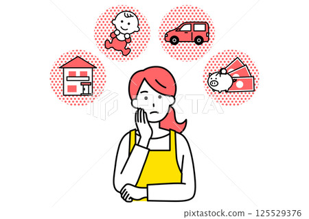A woman in an apron thinking about her life plan A woman in an apron thinking about her life plan 125529376