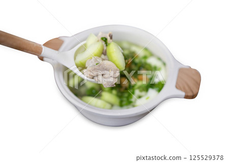 Top view of Winter Melon Soup with Chicken, focus selective 125529378