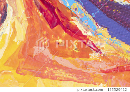 Abstract colorful oil painting on canvas texture background. Modern art oil paintings. Watercolor backdrop. Oil painting abstract brushstrokes on canvas. Contemporary art painted texture 125529412