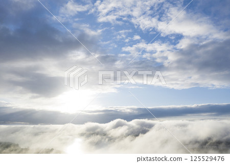 Aerial view clouds over the forest. View from drone. Aerial view cloudscape. Texture of clouds. View from above. Aerial view clouds over the forest. View from drone. Aerial view cloudscape. Texture of clouds. View from above. 125529476