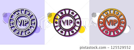 Vip poker chip line icon. Halftone dotted pattern. Gradient icon with grain shadow. Very important person casino sign. Member club privilege symbol. Line vip chip icon. Various designs. Vector 125529552