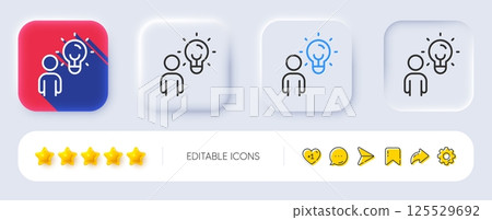 Business idea line icon. Neumorphic, Flat shadow, 3d buttons. Human with lightbulb sign. symbol. Line group people icon. Social media icons. Vector Business idea line icon. Neumorphic, Flat shadow, 3d buttons. Human with lightbulb sign. symbol. Line group people icon. Social media icons. Vector 125529692