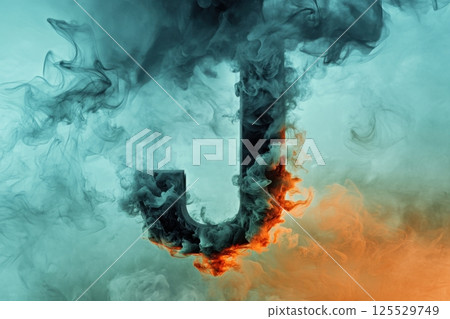 The image is a close up of the letter J in a smokey, colorful background The image is a close up of the letter J in a smokey, colorful background 125529749