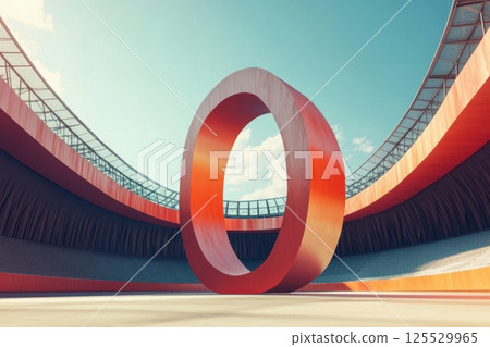 A large red circle is in the center of a stadium A large red circle is in the center of a stadium 125529965