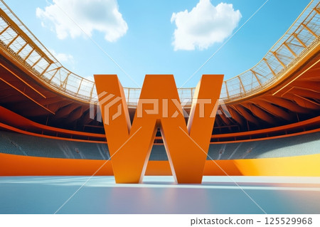 The stadium is orange and the letter W is in the center 125529968