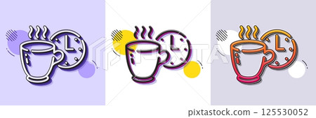 Coffee break line icon. Halftone dotted pattern. Gradient icon with grain shadow. Breakfast hot tea sign. Coffee time symbol. Line coffee break icon. Various designs. Vector Coffee break line icon. Halftone dotted pattern. Gradient icon with grain shadow. Breakfast hot tea sign. Coffee time symbol. Line coffee break icon. Various designs. Vector 125530052