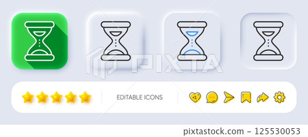 Hourglass time line icon. Neumorphic, Flat shadow, 3d buttons. Clock sand sign. Watch symbol. Line time icon. Social media icons. Vector 125530053
