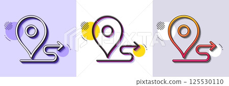 Journey line icon. Halftone dotted pattern. Gradient icon with grain shadow. Road path sign. Route map distance symbol. Line journey icon. Various designs. Vector 125530110