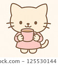 Illustration of a cat drinking a drink 125530144