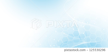 Light Blue Tech Abstract Background with Curved Lines and Hexagon Pattern 125530296