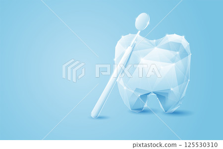 Digital Tooth with Dental Mirror on Blue Background 125530310